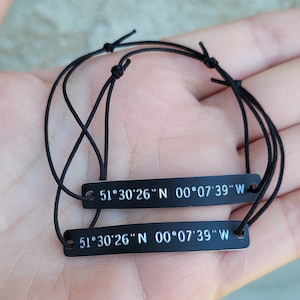 Long Distance Couples Bracelets – Personalized Coordinates Set of 2, Custom Latitude Longitude Engraved Gift, Anniversary Matching Bracelets
