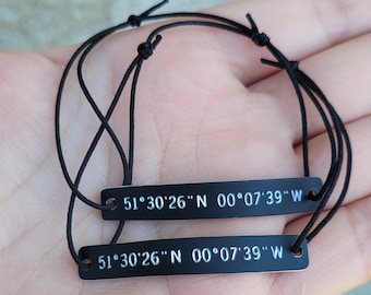 Long Distance Couples Bracelets – Personalized Coordinates Set of 2, Custom Latitude Longitude Engraved Gift, Anniversary Matching Bracelets