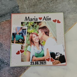 Custom Photo Magnet for Couples, Fridge Magnet with 3 Photos Collage, Names and Anniversary Date, Quality Personalized Print, Couples Gift image 2