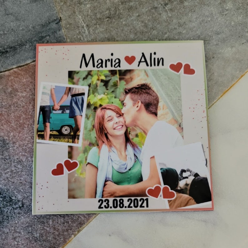 Custom Photo Magnet for Couples, Fridge Magnet with 3 Photos Collage, Names and Anniversary Date, Quality Personalized Print, Couples Gift image 2