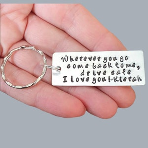 Personalized Hand-Stamped Keychain, Custom Engraved Aluminum Bar, Sentimental Gift for Boyfriend or Husband