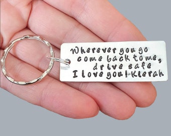 Personalized Hand-Stamped Keychain, Custom Engraved Aluminum Bar, Sentimental Gift for Boyfriend or Husband