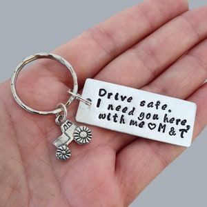Personalized Keychain, Drive Safe, Tractor Charm, Aluminum, Couples Keychain, Engraved Keychain, Farmer Gift, Farming, Tractor Driver
