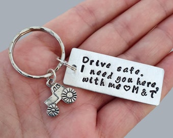 Personalized Keychain, Drive Safe, Tractor Charm, Aluminum, Couples Keychain, Engraved Keychain, Farmer Gift, Farming, Tractor Driver
