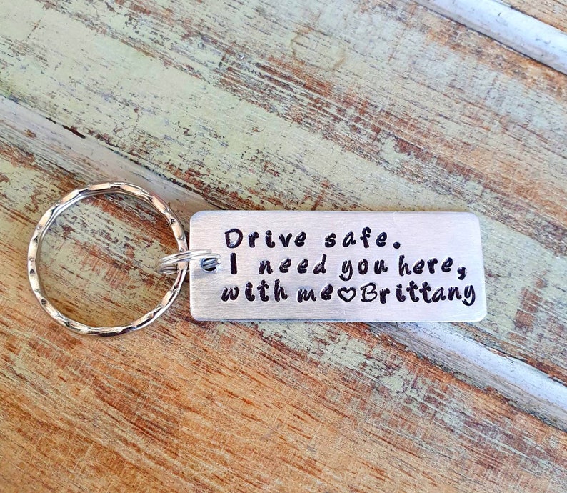 Personalized Keychain Gift for Boyfriend Custom Couples Keyring Drive Safe I Need You Here with Me Customizable New Driver Husband Gift image 8