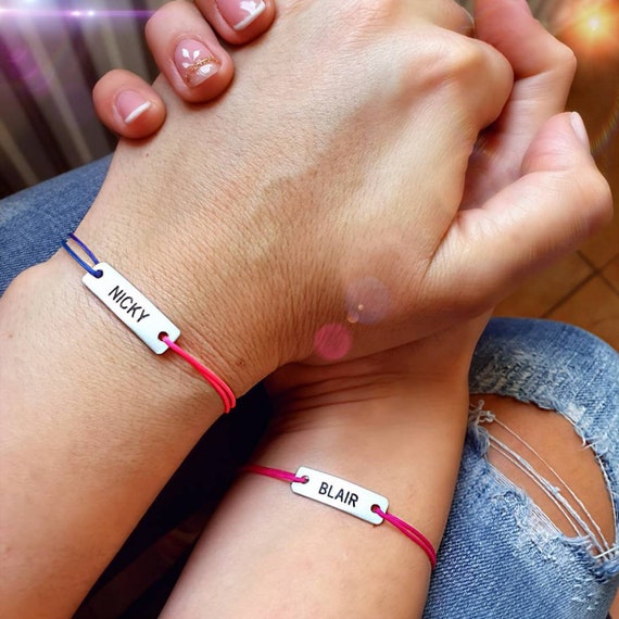 Set of 2 Personalized Name Bracelets Custom Engraved Bar