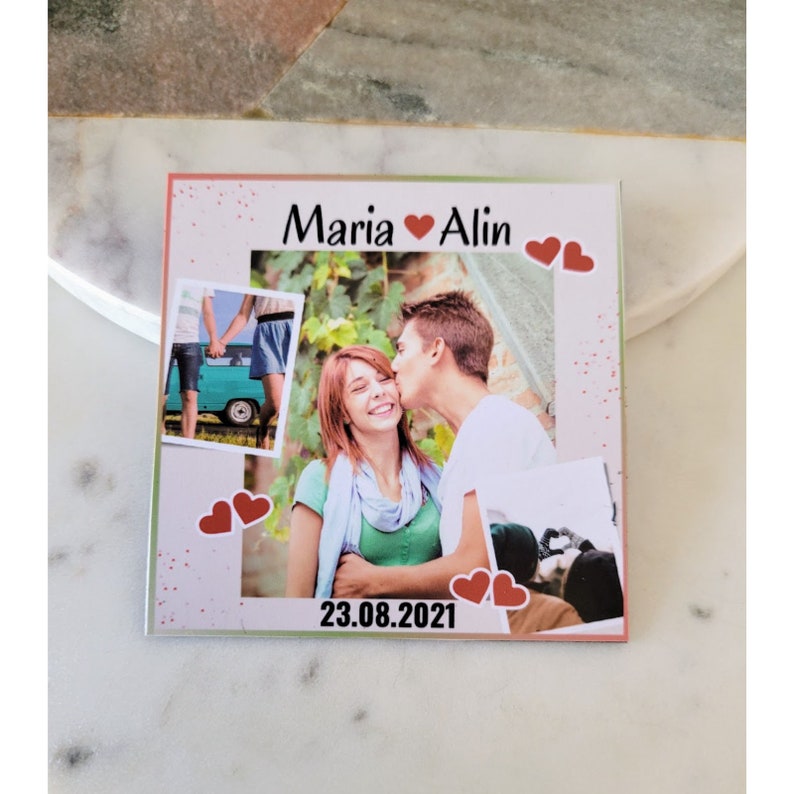 Custom Photo Magnet for Couples, Fridge Magnet with 3 Photos Collage, Names and Anniversary Date, Quality Personalized Print, Couples Gift image 3