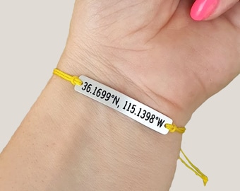 Custom Engraved Bracelet with GPS Coordinates, Gift for Couples in Long Distance Relationship Location Latitude Longitude Personalized Gift