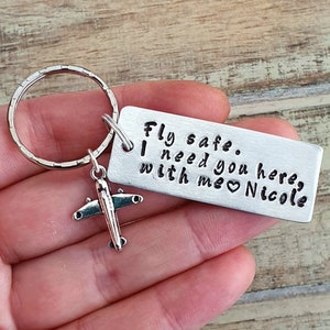 Fly Safe Custom Keychain Personalized Handmstamped Keyring with Airplane Charm Pilot Gift Flight Attendant Aviation Crew Frequent Traveller image 4