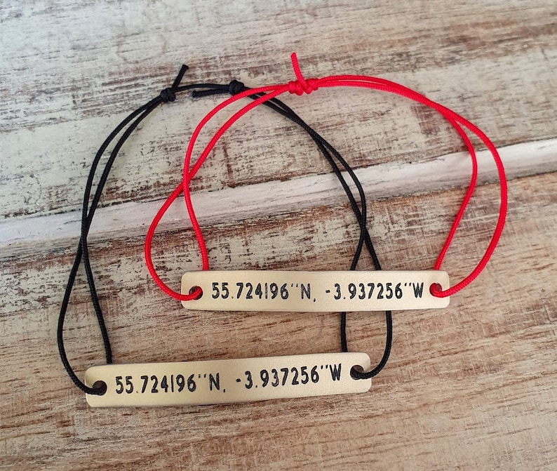 Conjunto de 2 pulseras personalizadas con coordenadas GPS, grabadas con latitud y longitud, a juego para él y para ella, regalo para novio/novia, para relaciones a larga distancia. imagen 6