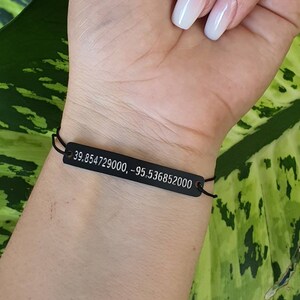 Personalized GPS Coordinates Bracelet, Custom Latitude Longitude, Engraved Location Bracelet, Couples Long Distance Gift, Adjustable Cord