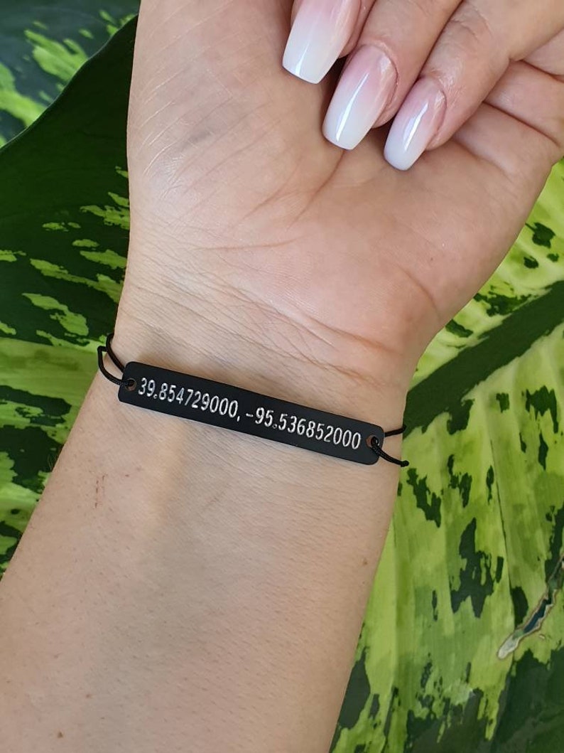 Personalized GPS Coordinates Bracelet, Custom Latitude Longitude, Engraved Location Bracelet, Couples Long Distance Gift, Adjustable Cord