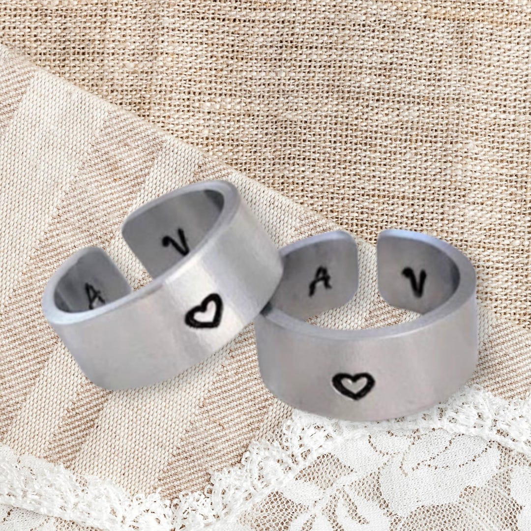 Custom Couples Cuff Rings Set, Personalized Initial Rings His and Hers ...