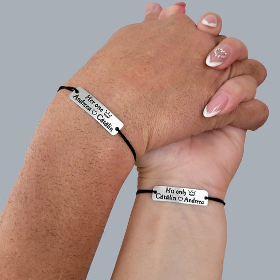 Conjunto de 2 pulseras personalizadas para parejas, su única