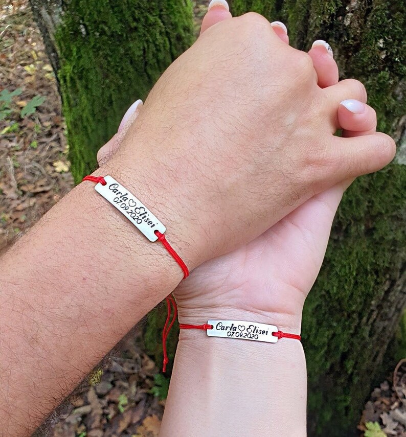 Personalized Couple Bracelets Custom Engraved names and date Matching Set of 2 His and Hers Bracelets, Boyfriend Couples Gift