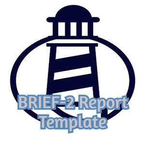 Könnte beinhalten: Eine blaue und weiße Leuchtfeuergrafik mit dem Text "BRIEF-2 Report Template".
