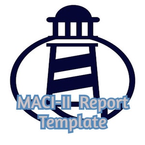 May include: A black and white illustration of a lighthouse with the text "MACI-II Report Template" below it.