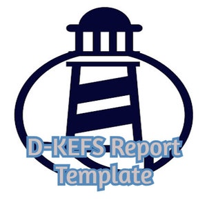 May include: A black and white illustration of a lighthouse with the text "D-KEFS Report Template" below it.