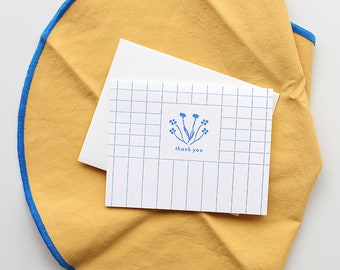 Blue Grid Thank You Letterpress Card