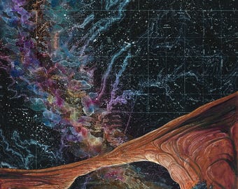 Owachomo Bridge Art Print, Natural Bridges National Monument Painting : Utah Arch Topography Map Art