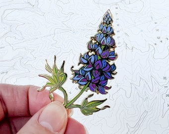 Alpine Lupine Wildflower Enamel Pin, Lupinus depressus purple flower large hard enamel gold pin, hiker backpacker pin, mountain wilderness