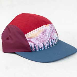 First Light Treeline 5 Panel Hat, quick drying mountain hat, trail running trucker hat, outdoor hiking hat red and blue adjustable skate hat image 1