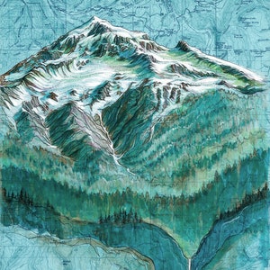 Mt Hood Falls Topo Map Art Print: Columbia River, Oregon