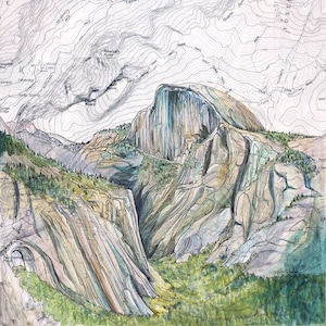 Half Dome Art Print: Yosemite Topography Map Painting