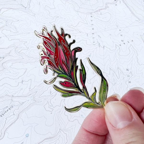 Wild Paintbrush Wildflower Enamel Pin, Red Castilleja flower large hard enamel gold pin, hiker backpacker pin, mountain wilderness meadow