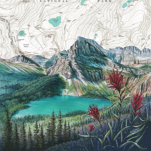 Grinnell Lake Glacier National Park Art Print: Montana Mountain Painting