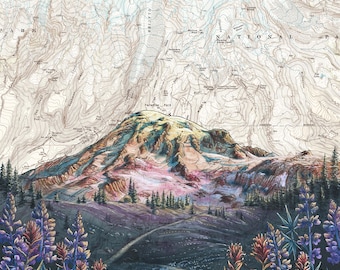 Mt Rainier Skyline Trail Art Print: Topographic Map