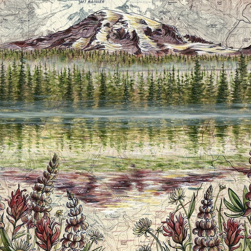 Mt Rainier Morning Mount Rainier Art Painting Print Mountain Etsy