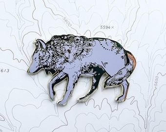 Gray Wolf Enamel Pin, Canis lupus purple hard enamel gold pin, hiker backpacker pin, mountain grey wolf wildlife climber wilderness