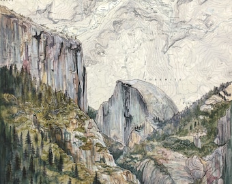 Yosemite Art Print: El Capitan Half Dome Topography Map