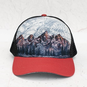 Grand Teton Topographic Trucker Hat: Unisex National Park Design