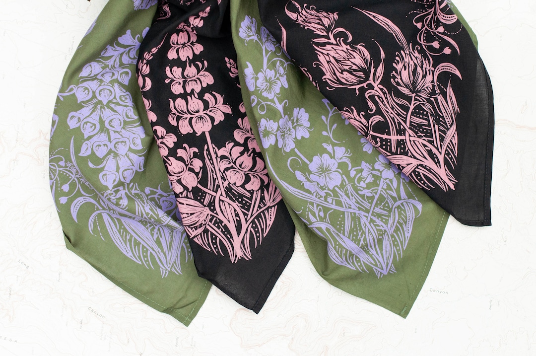 Alpine Wildflowers Bandana, Super Soft Cotton Bandana, Mountain