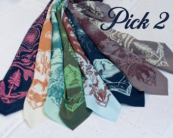 2 Premium Outdoor Bandana Collection,  super soft cotton premium bandanas Mountain wildlife Hiker gift Bear Bison Mountain Goat Wolf flowers