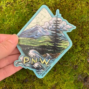 PNW Vinyl Sticker, weatherproof mountain sticker, Pacific Northwest mountain sticker, West Coast sticker image 2