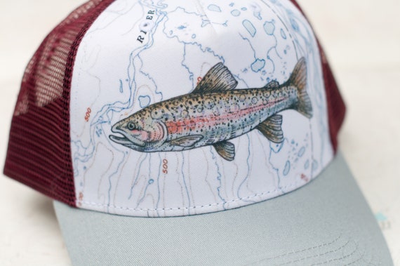 Rainbow Trout Trucker Hat, Fishing Trucker Hat, Fisherman Flat Brim Mesh Hat,  Flat Hat 