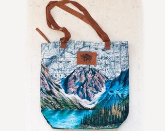 Colchuck Lake, Enchantments Zippered Tote Bag with Leather Straps