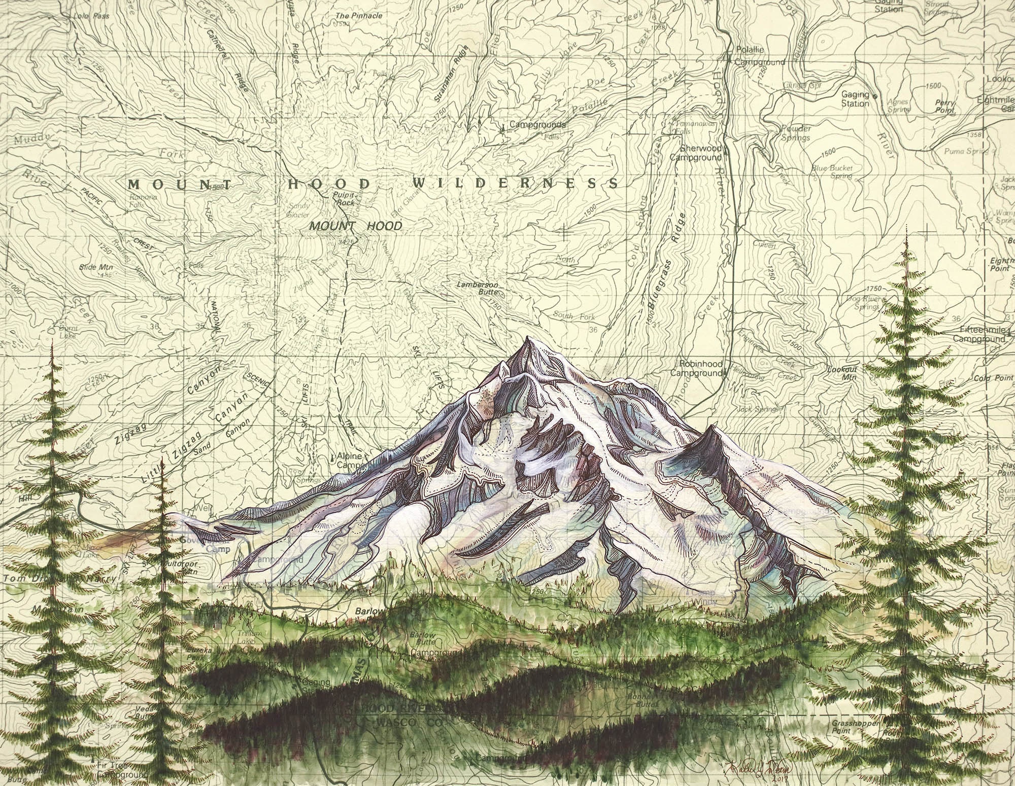 Mt Hood Wilderness Mount Hood Painting Print Mountain Etsy