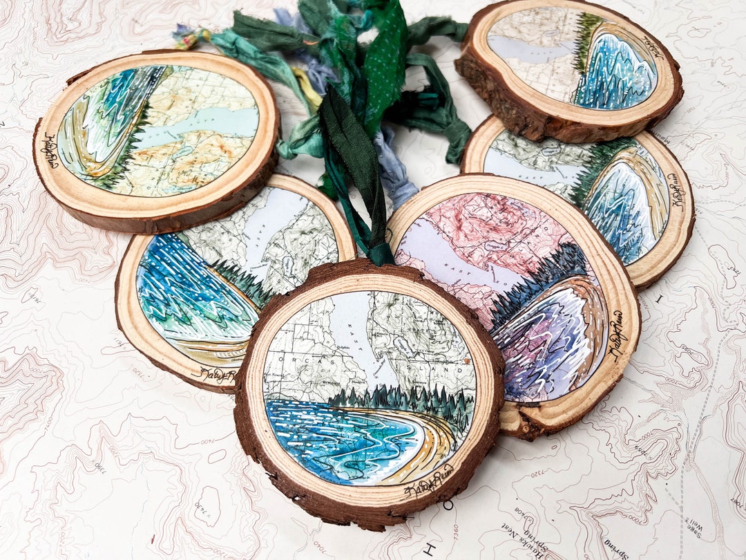 Orcas Island Ornament, San Juans Beach Christmas Tree Ornament, Hand