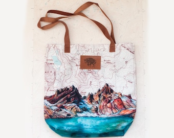 Broken Top Mountain Zippered Tote Bag with Leather Straps
