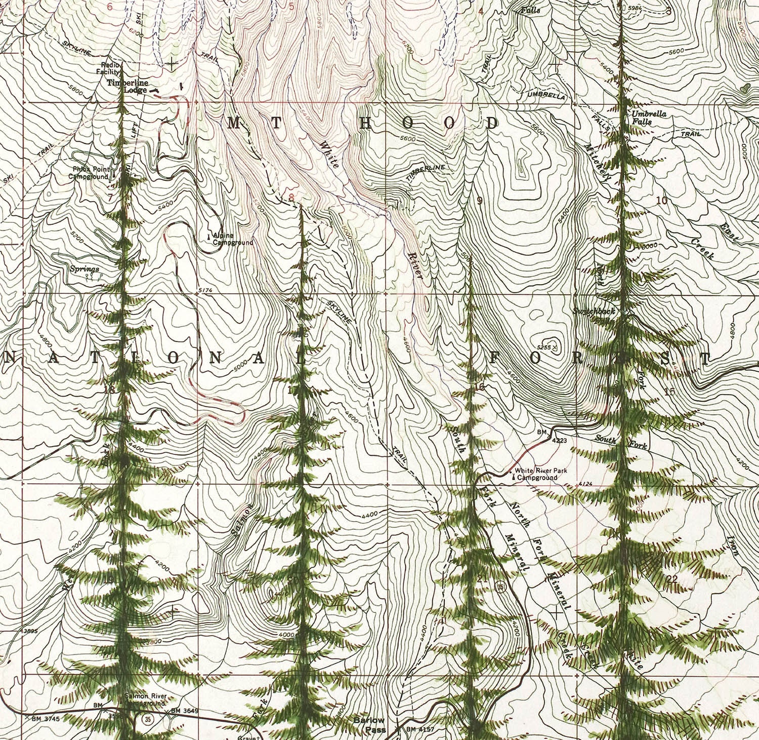 Mt Hood National Forest Mount Hood Painting Mountain Trees | Etsy