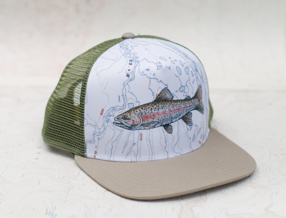 Rainbow Trout Trucker Hat, Fishing Trucker Hat, Fisherman Flat Brim Mesh Hat,  Flat Hat 
