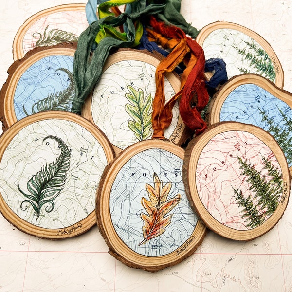 National Forest Ornament, Wilderness Christmas tree ornament, hand painted tree wood slice, backpacking gift, pine tree painting hiker gift