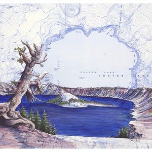 Crater Lake Art Print: Oregon Topo Map Painting