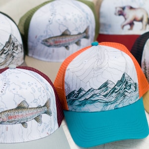 First Light Treeline 5 Panel Hat, quick drying mountain hat, trail running trucker hat, outdoor hiking hat red and blue adjustable skate hat image 6