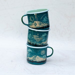 Mt Rainier Night Enamel Camping Mug, Mt Rainier National Park Washington enamel mug, 16oz PNW camper mug, fireproof backpacking coffee cup image 4