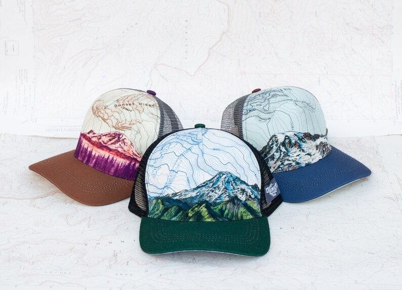 Mount Rainier Sunset Trucker Hat: Topographic National Park Hiking Hat ...